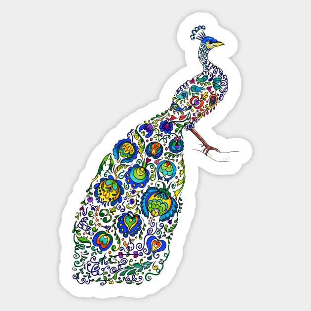 Floral Patterned Peacock Sticker by kasmodiah